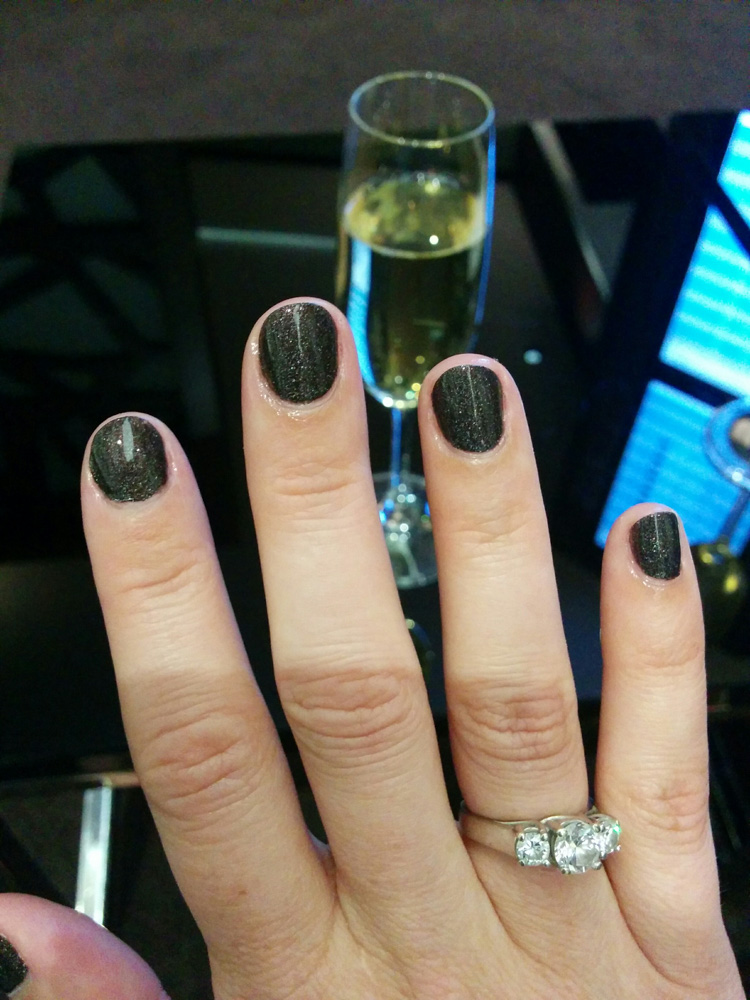 my free manicure in the Etihad First Class lounge - color is 'my private jet'