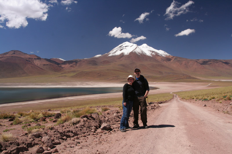 posing in front of Miscanti Lagoon