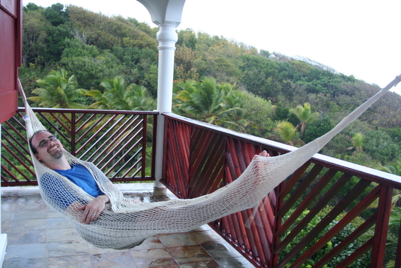 Eric relaxing in our hammock