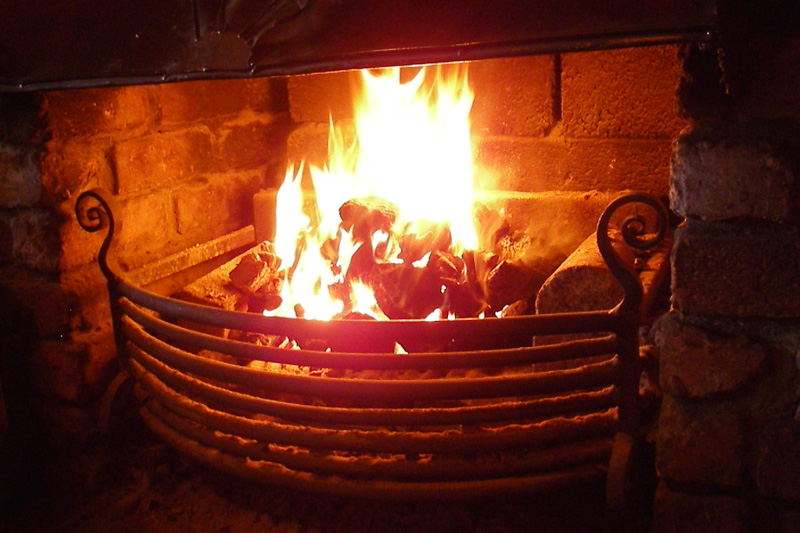 pub fireplace with a peat fire