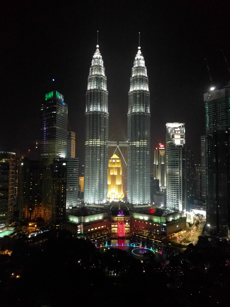 view of the Petronus Towers from SkyBar