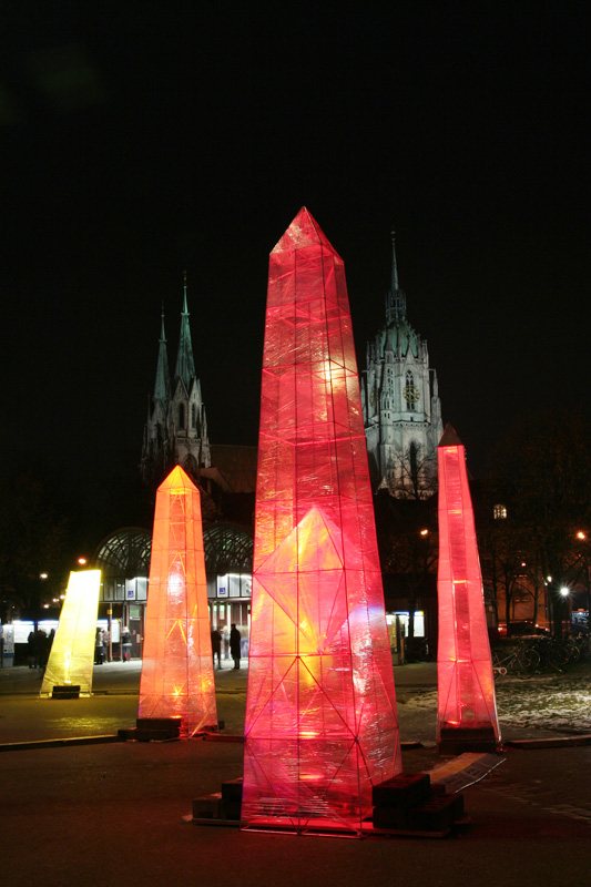 light sculptures at Tollwood