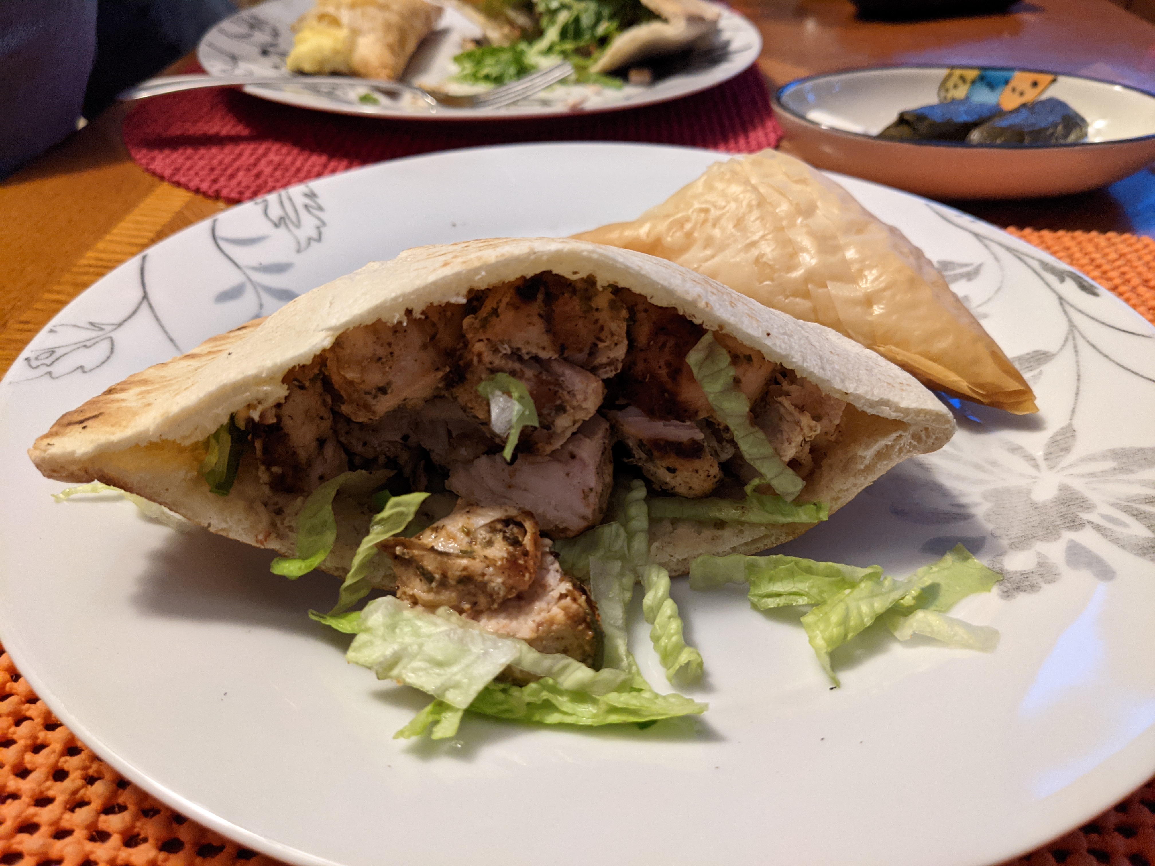 Greece: chicken-stuffed pitas w/ cheese pies