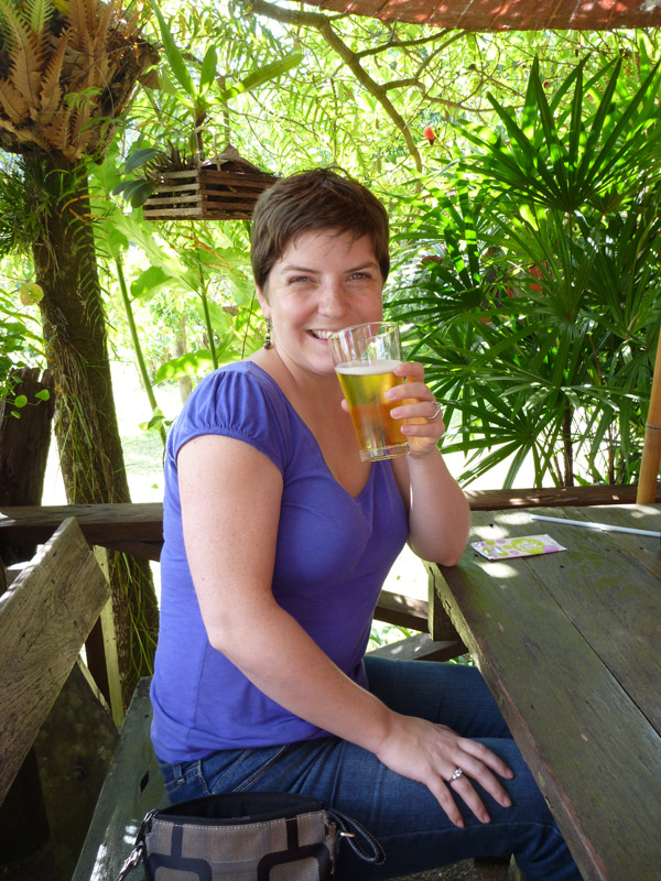 enjoying a beer with lunch