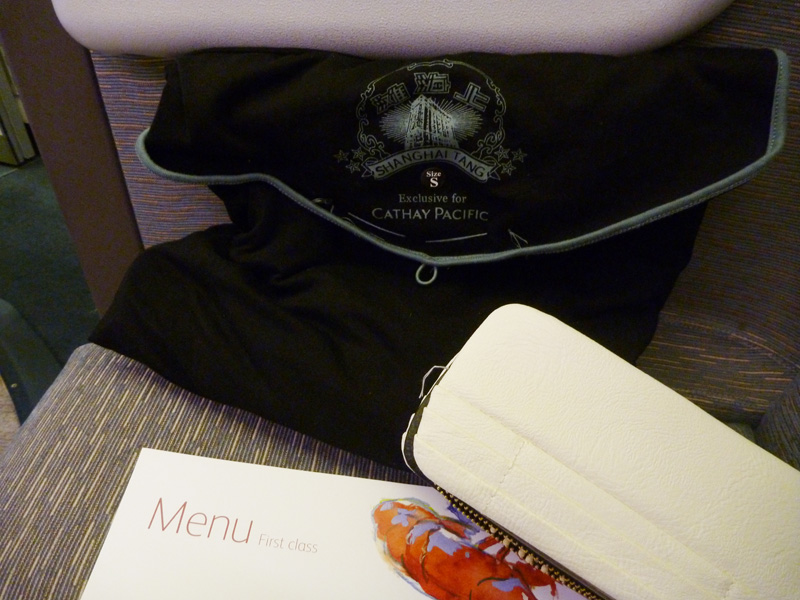 pajamas, menu and amenity kit