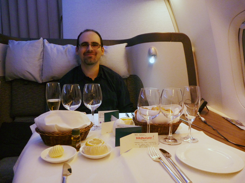 you can't have enough wine glasses in first class...
