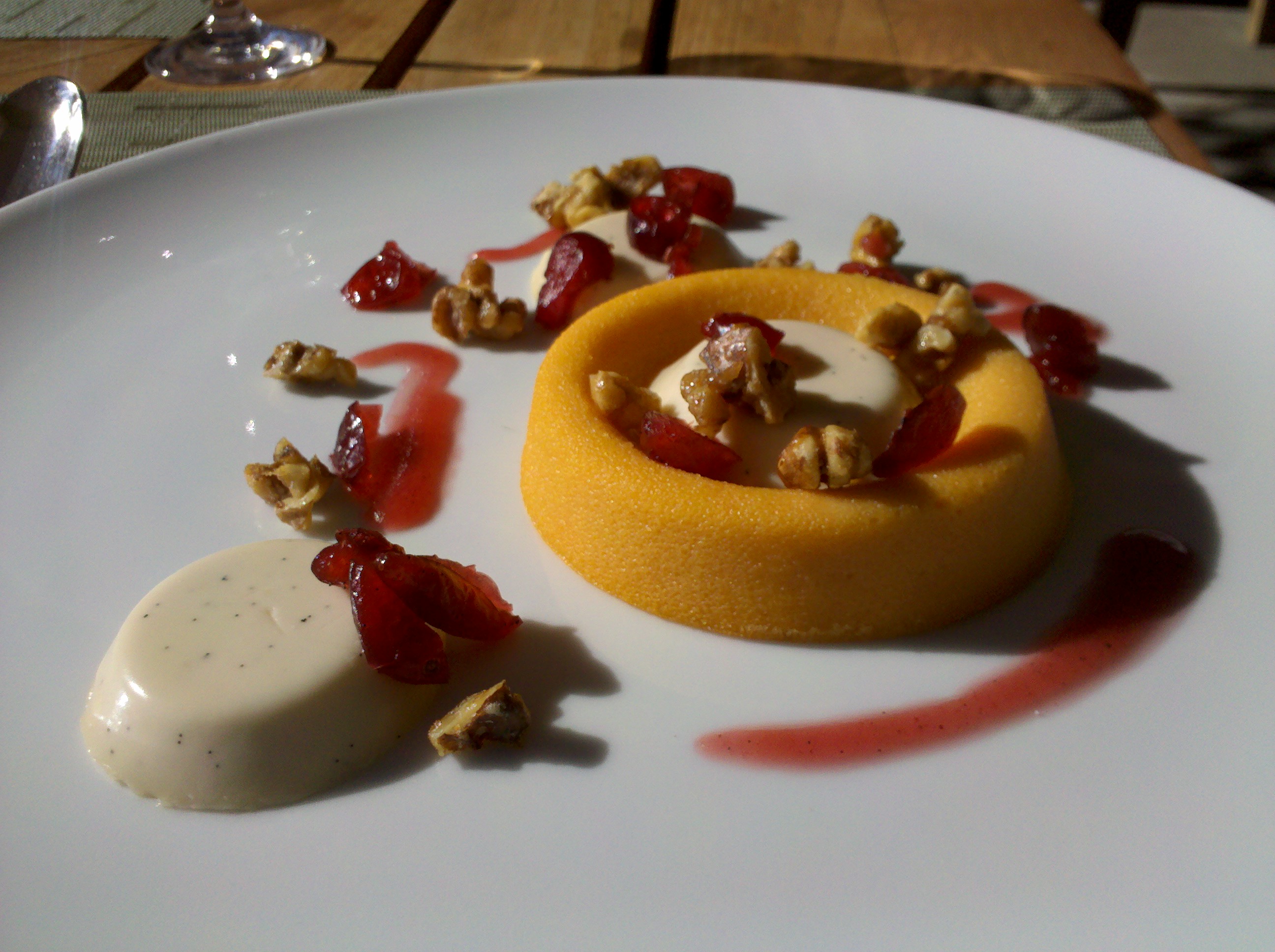 sweet potato custard with cranberries and toasted walnuts